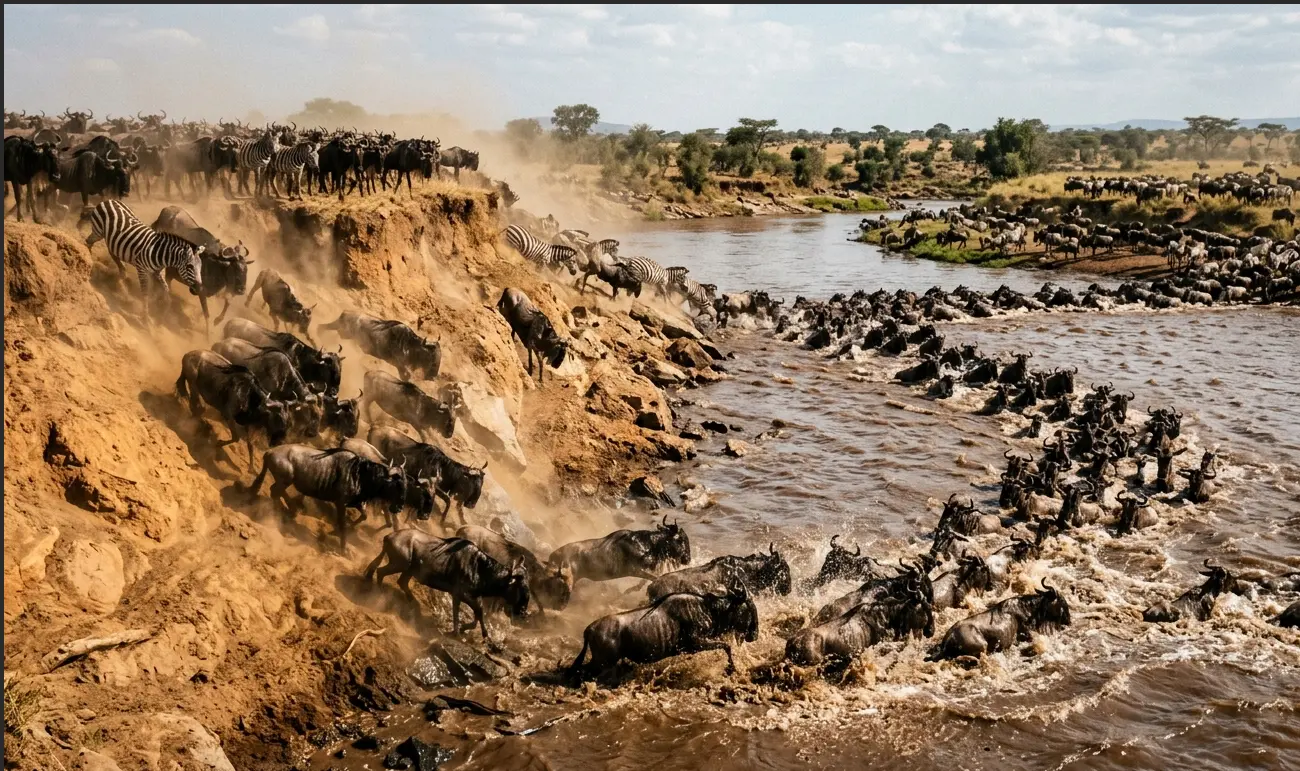 best time to visit Serengeti month by month showing migration seasons wildlife highlights and safari calendar