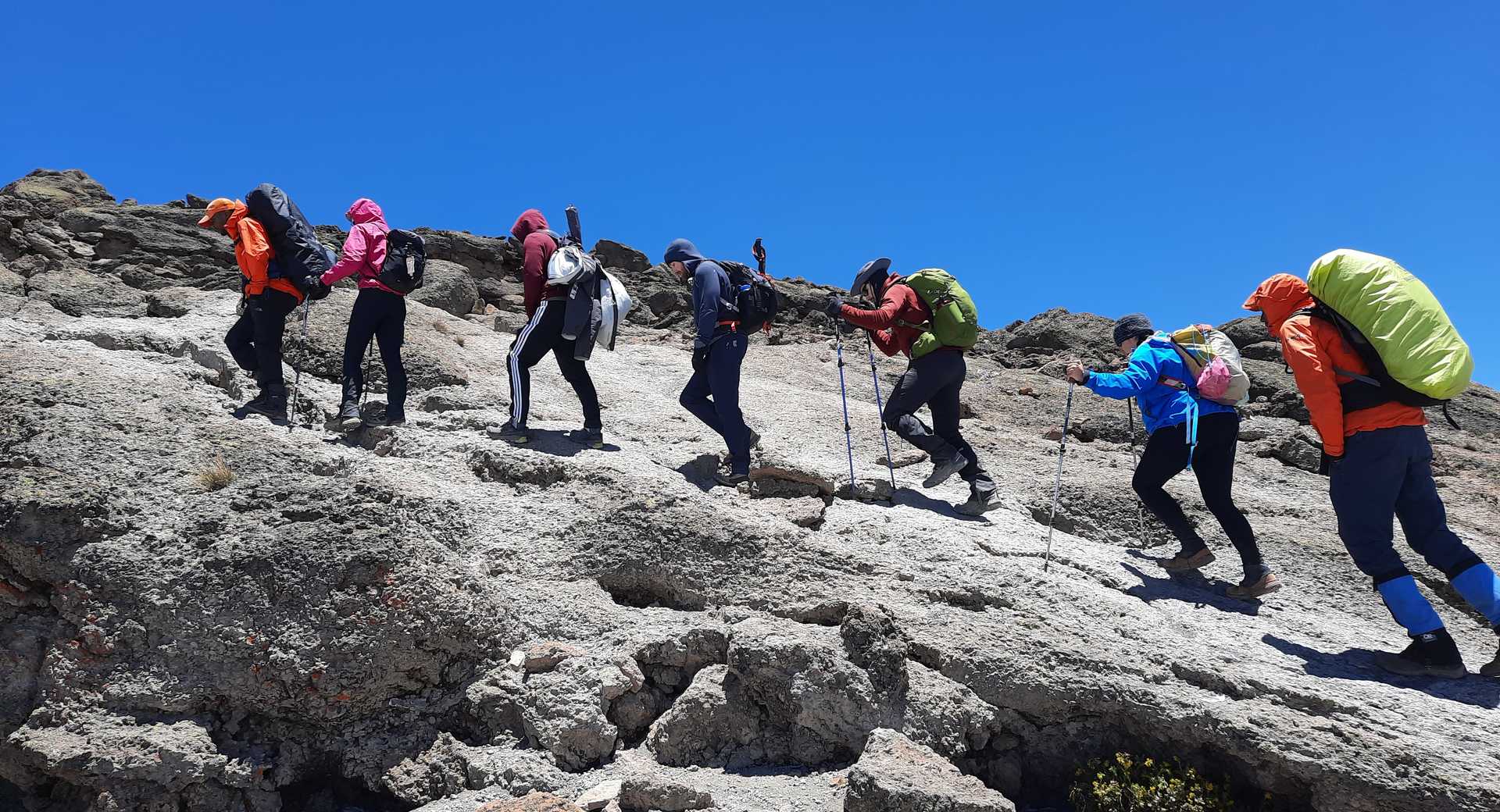 Mount Kilimanjaro training hike with backpack and trekking poles